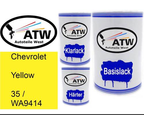 Chevrolet, Yellow, 35 / WA9414: 500ml Lackdose + 500ml Klarlack + 250ml Härter - Set, von ATW Autoteile West.